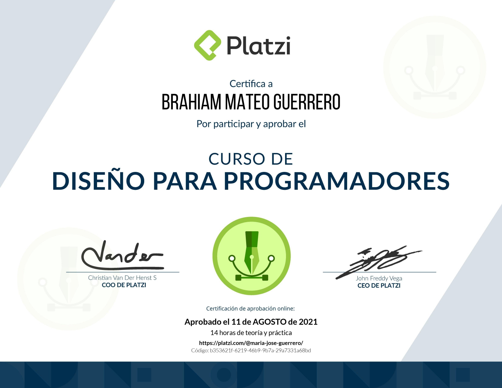 Certificado de Curso de Diseño para Developers