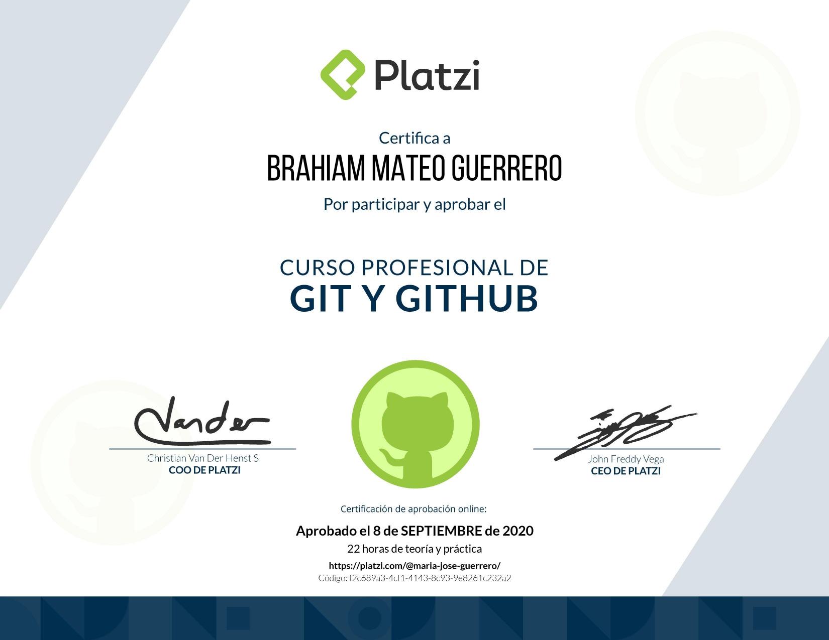 Certificado de Curso Profesional de Git y GitHub
